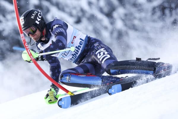 Benjamin Ritchie (USA) racing slalom in Kitzbühel last season. Photo: GEPA pictures/ Wolfgang Grebien