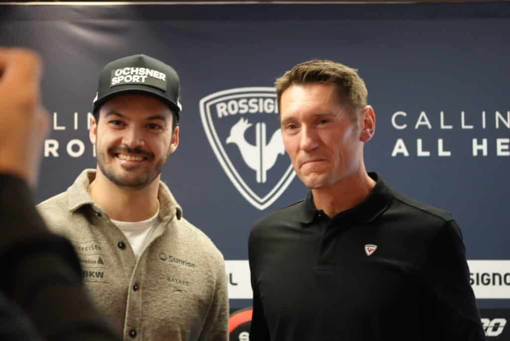 Loïc Meillard and Stéphane Mougin, Director of the Rossignol Group Racing Department. Credit: The Rossignol Group